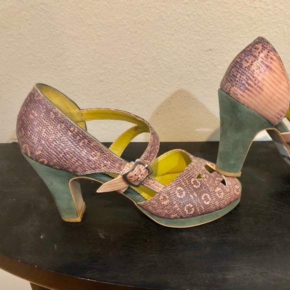 Faryl Robin 1940's Style Platform Pumps From Anthropology/ Pink, Green - 6.5M - Picture 2 of 14